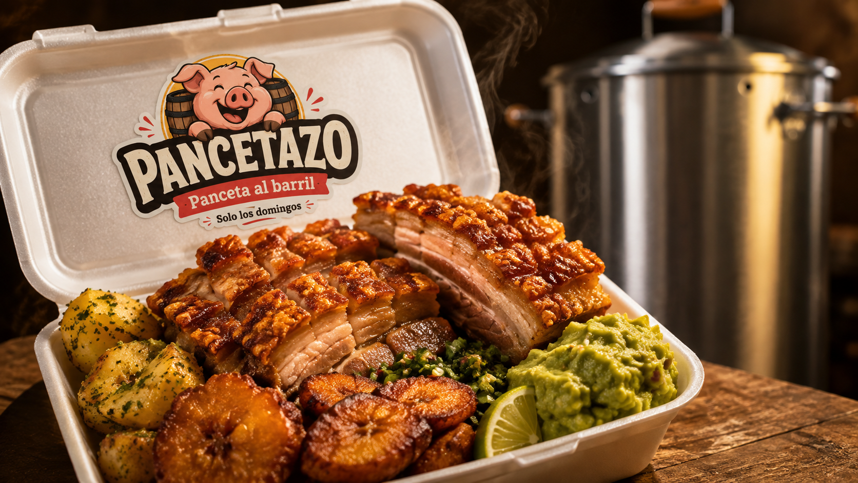 Bandeja abundante de panceta al barril con recao